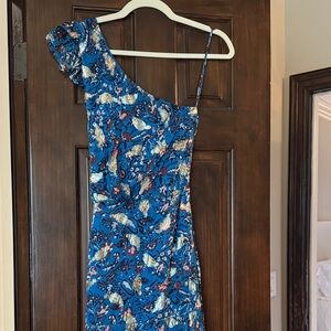 Karina Grimaldi Blue Floral One-Shoulder Dress